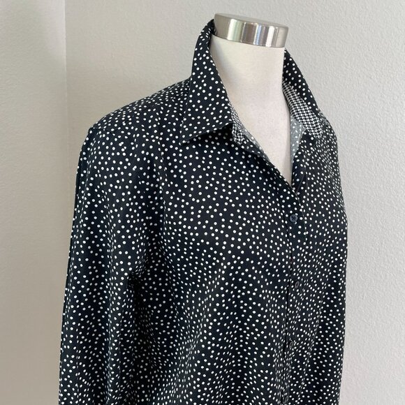 Chaps Womens XL No Iron Black White Polka Dot Button Up Shirt Long Sleeve Blouse - Picture 2 of 11